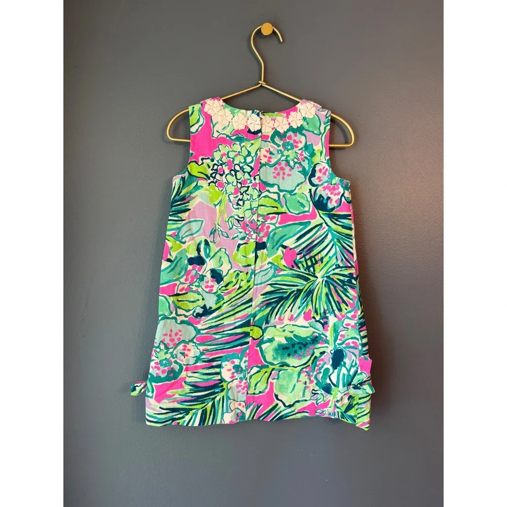Lilly Pulitzer Girls Pink Green Tropical Floral Corduroy Shift Dress Size 5
